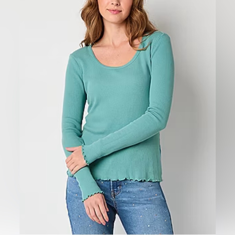 a.n.a Ribbed Womens Scoop Neck Long Sleeve T-Shirt, Size Large